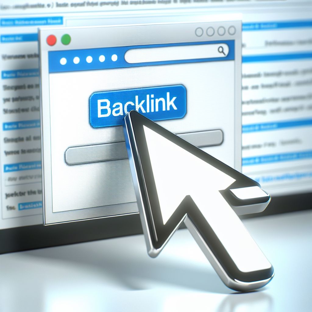 3D illustration of a cursor pointing at a "building backlinks" button on a web browser to strengthen online presence.